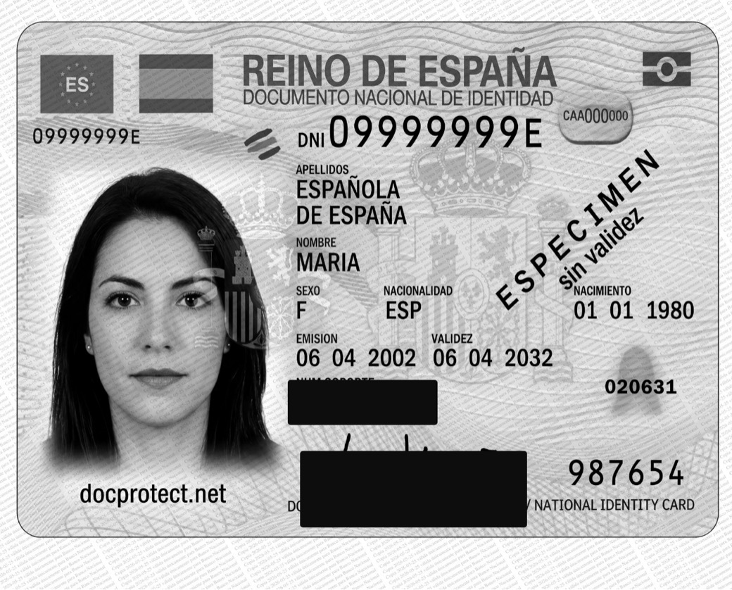 DNI español protegido con DocProtect: marca de agua y copia en blanco y negro
